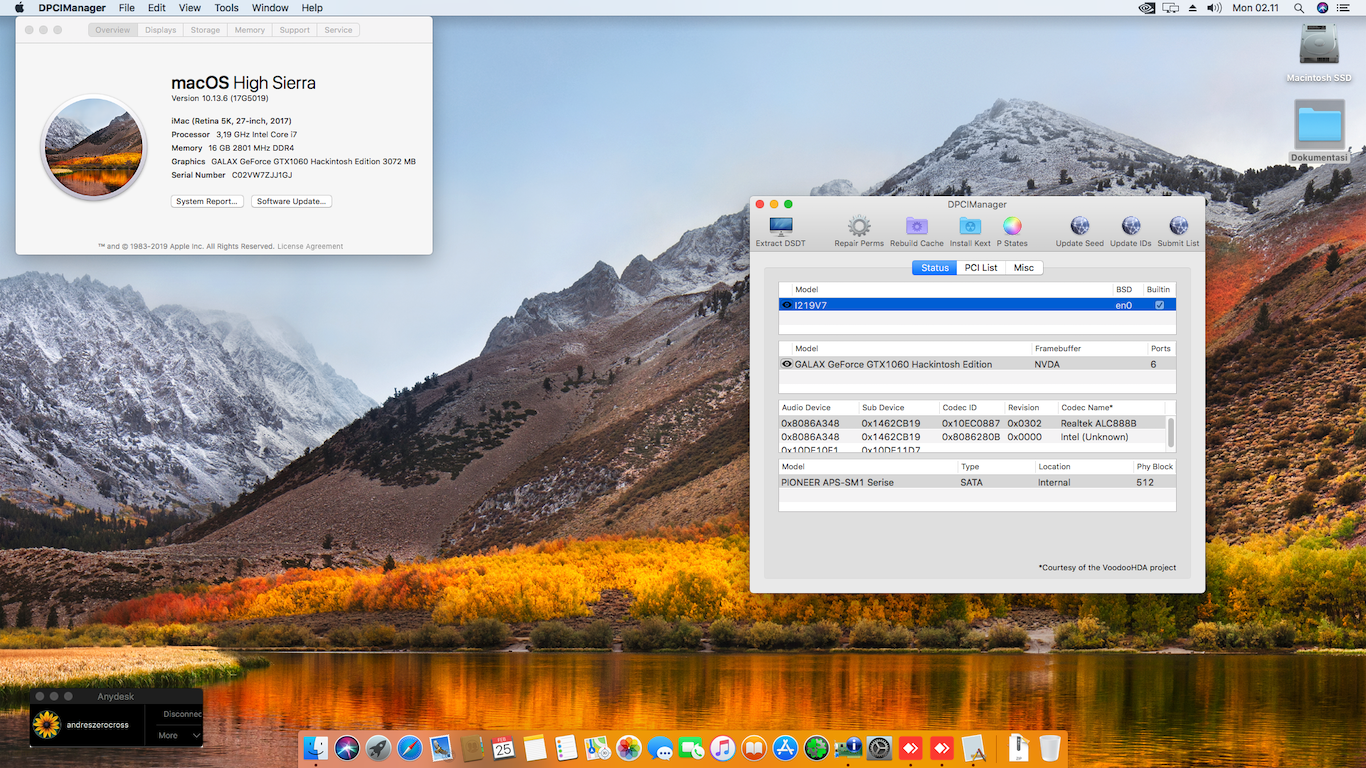 Success Hackintosh macOS High Sierra 10.13.6 Build 17G5019 at MSI B360M Gaming Plus + Intel i7 8700 + Galax GTX1060